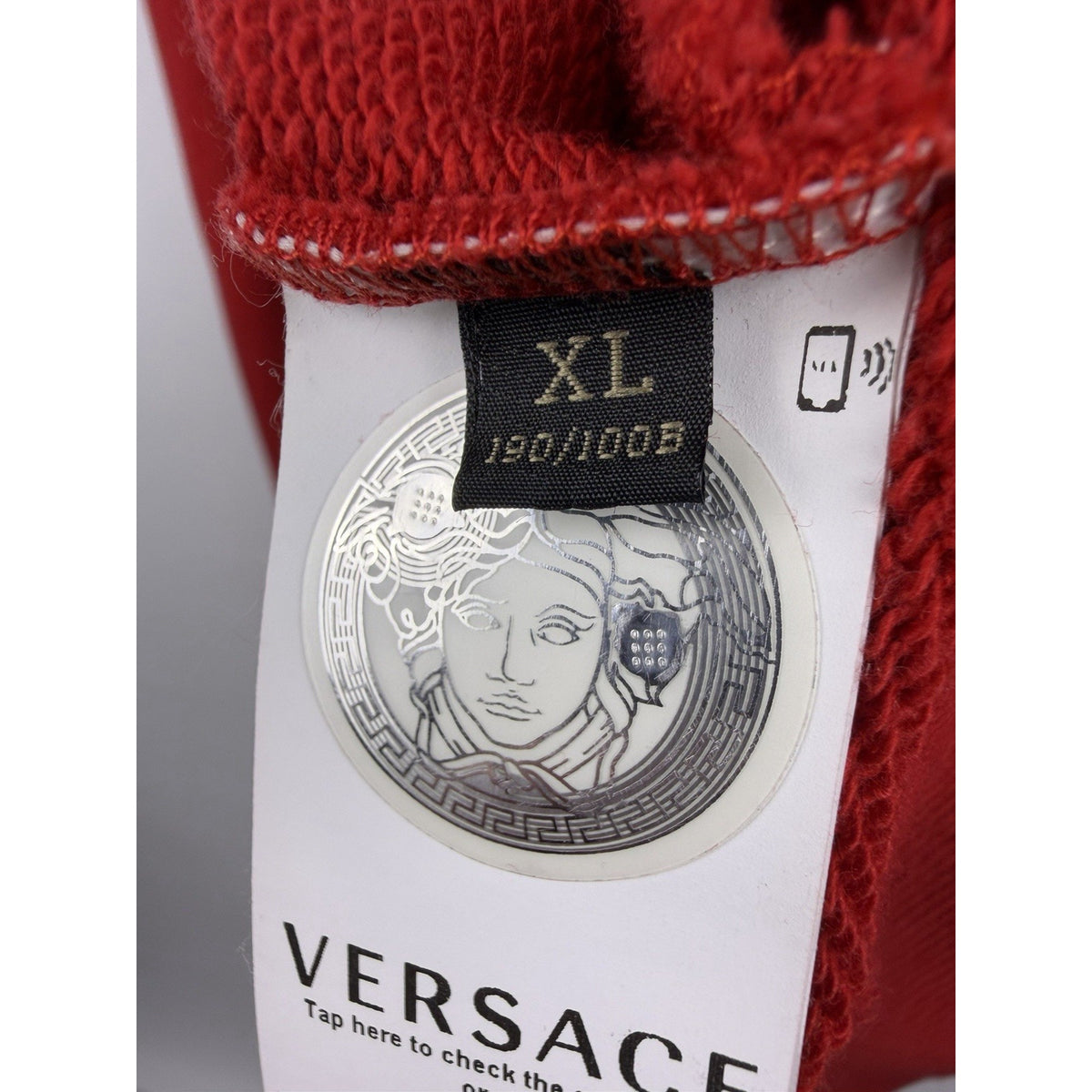 Versace Greca Logo Tape Hoodie Red Cotton Sweatshirt A81512S Model XL 24x27