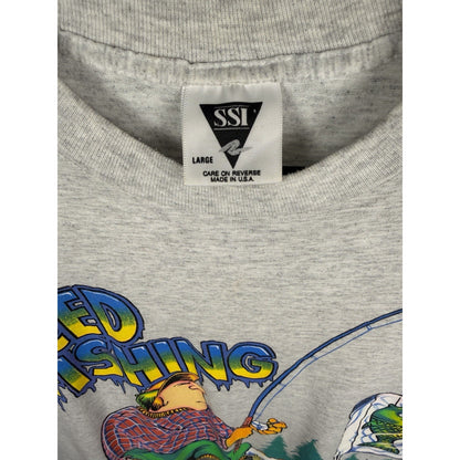 Vintage 1991 SSI Macho Earth Natives Iced Fishing cartoon tee, L