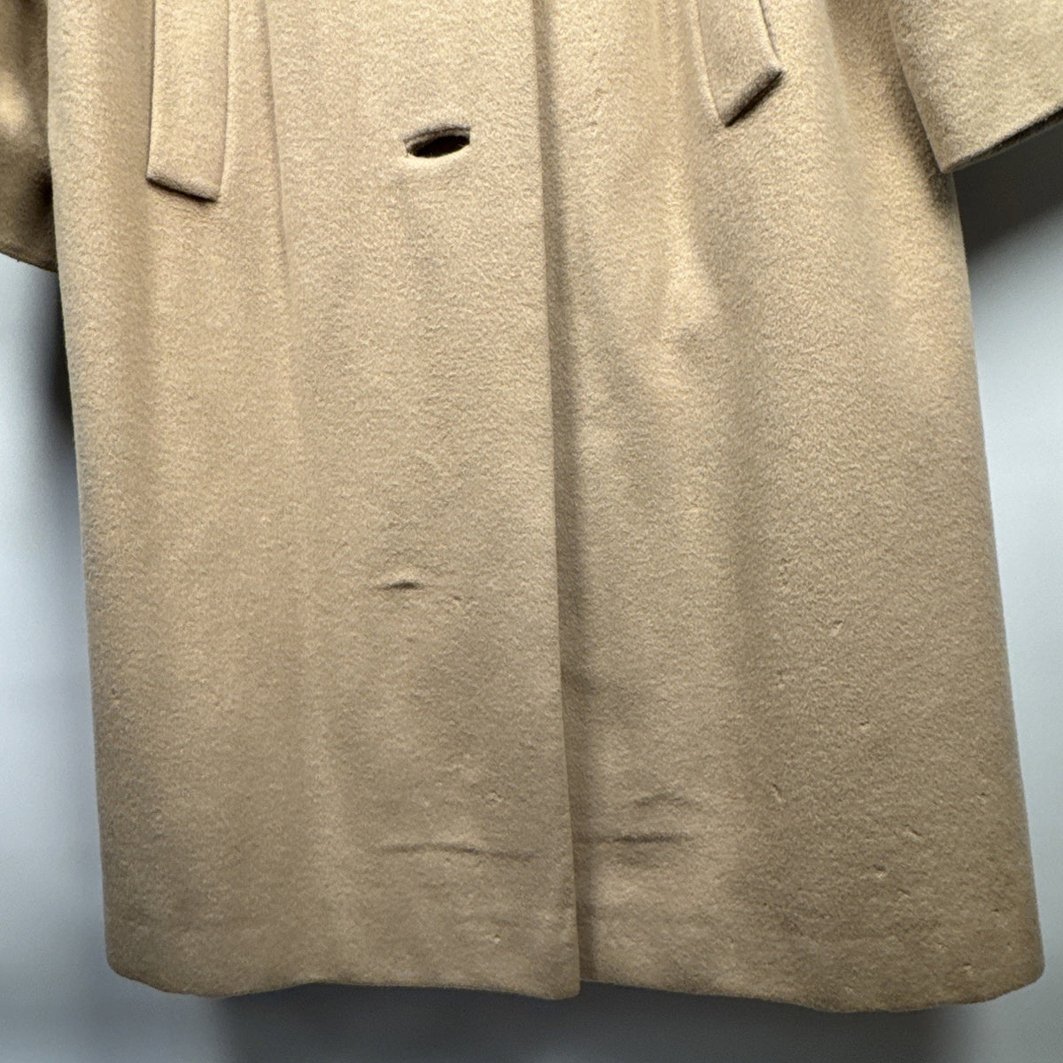 Vintage 1960s cream cashmere coat, silk lined, flawed, M/L