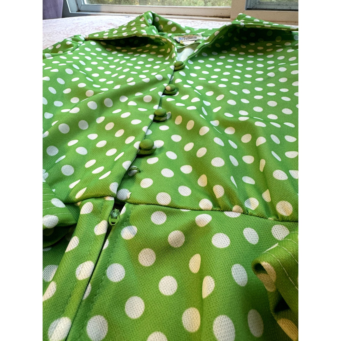 Hello Dotty, green polkadot dress (1970s)