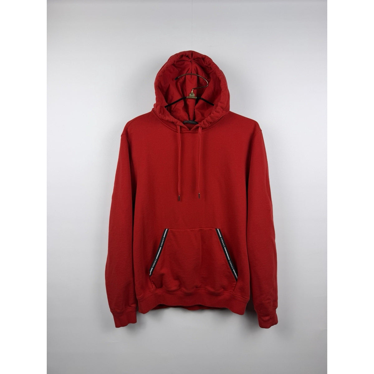 Versace Greca Logo Tape Hoodie Red Cotton Sweatshirt A81512S Model XL 24x27
