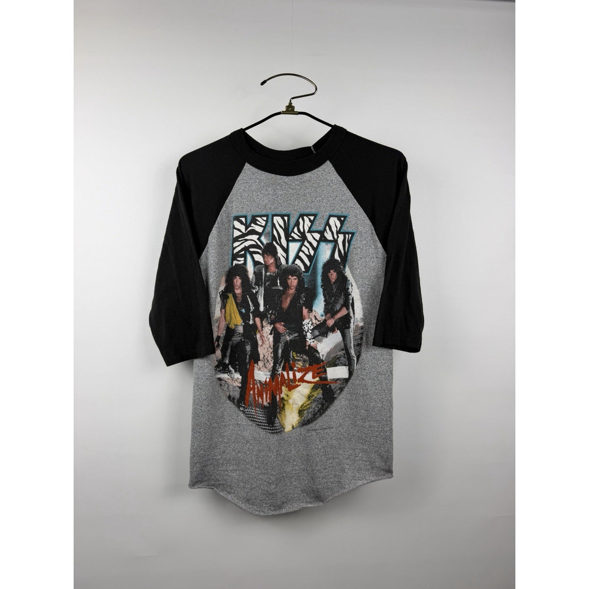 KISS Animalize Tour raglan concert shirt NO MAKE UP, 1984, XL