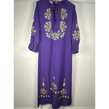 Vintage 1970s Maxi Floral Embroidered Peasant Dress Bordados Mary Vi Mexican