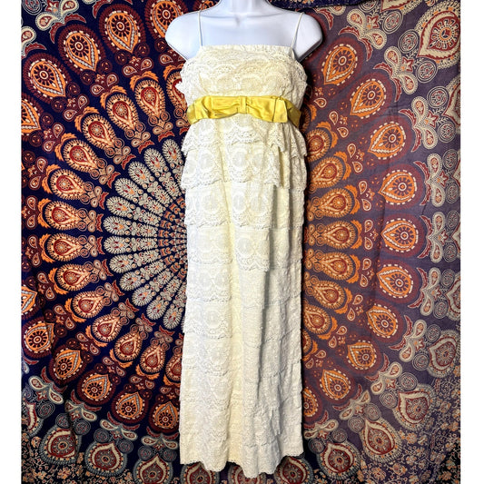 Lovely lace empire maxi, tiered lace dress (1960s)