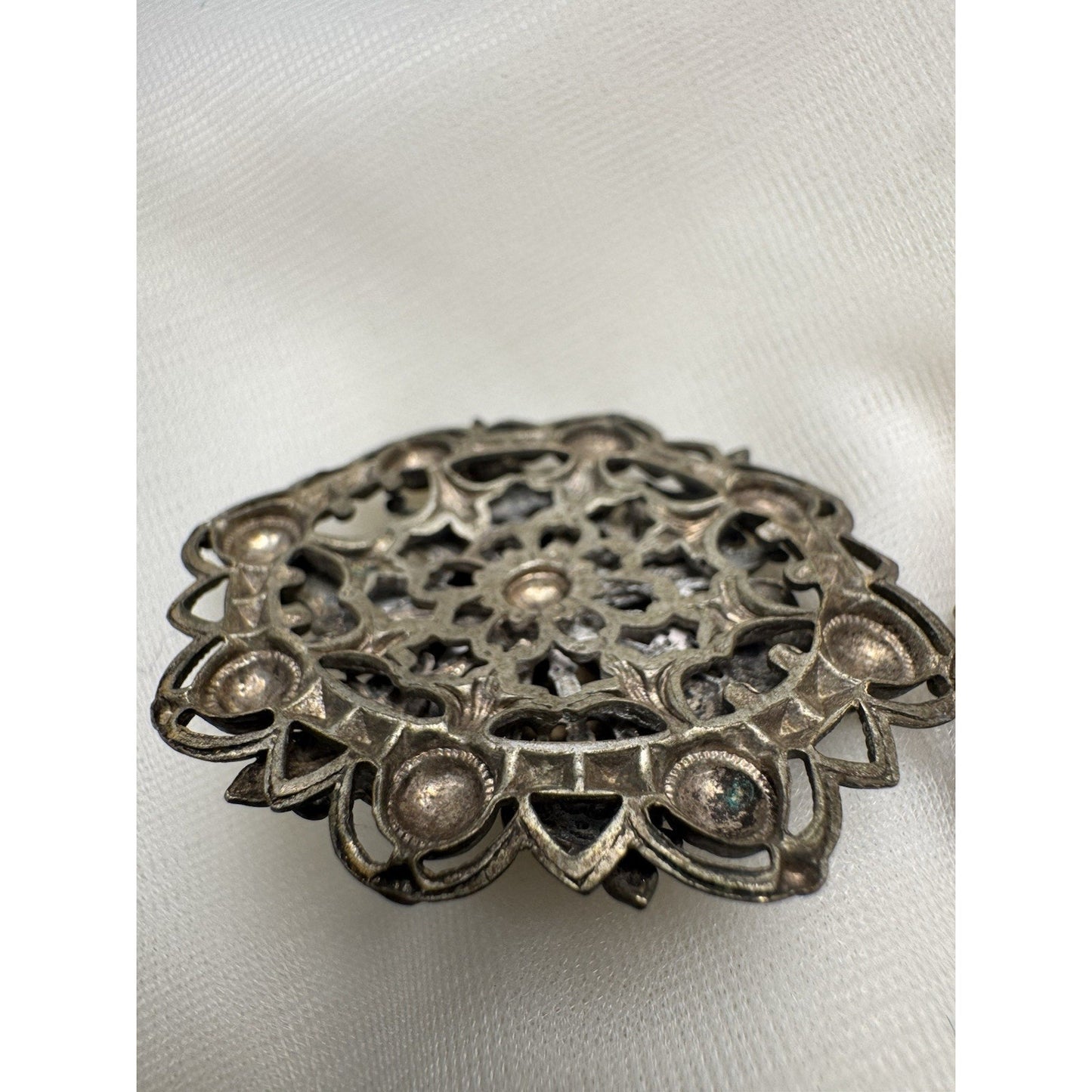 Antique c. 1820–1845 Mother-of-Pearl Cicada Necklace, Open Metalwork Hand Made