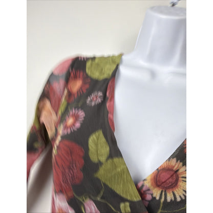 Y2K Anthropologie Weston wear Floral Dress Wrap Top Fitted Cute Small Mesh USA