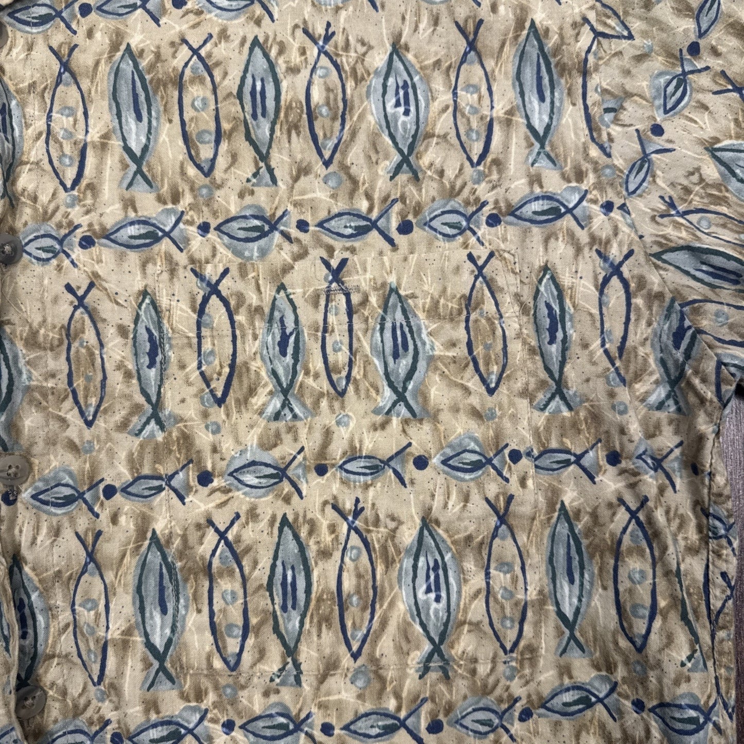 Vintage Pierre Cardin Fish Button Up Shirt Sz M Hawaiian Beach Cotton 80s