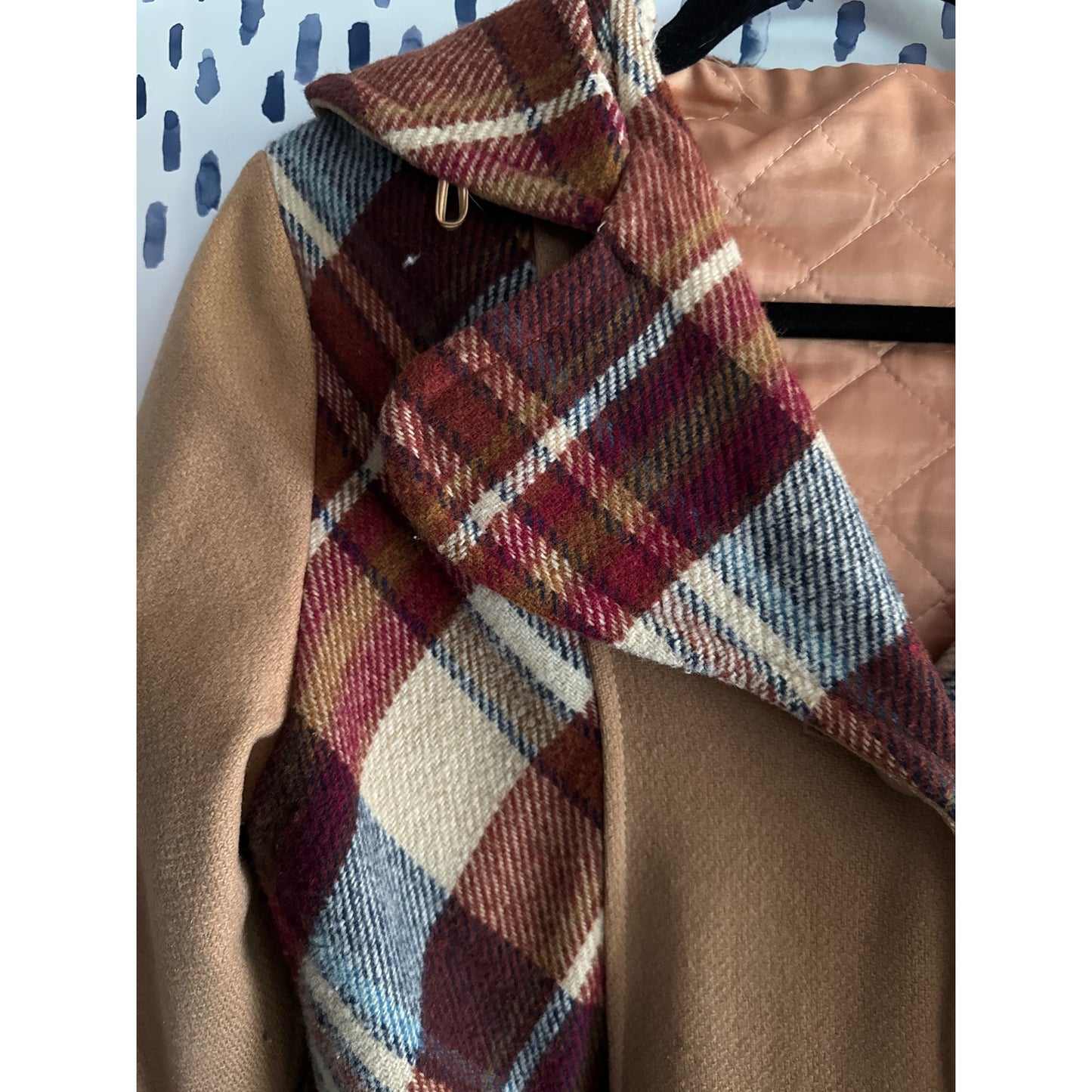 Scholarly appeal, brown plaid flared peacoat (1970s)