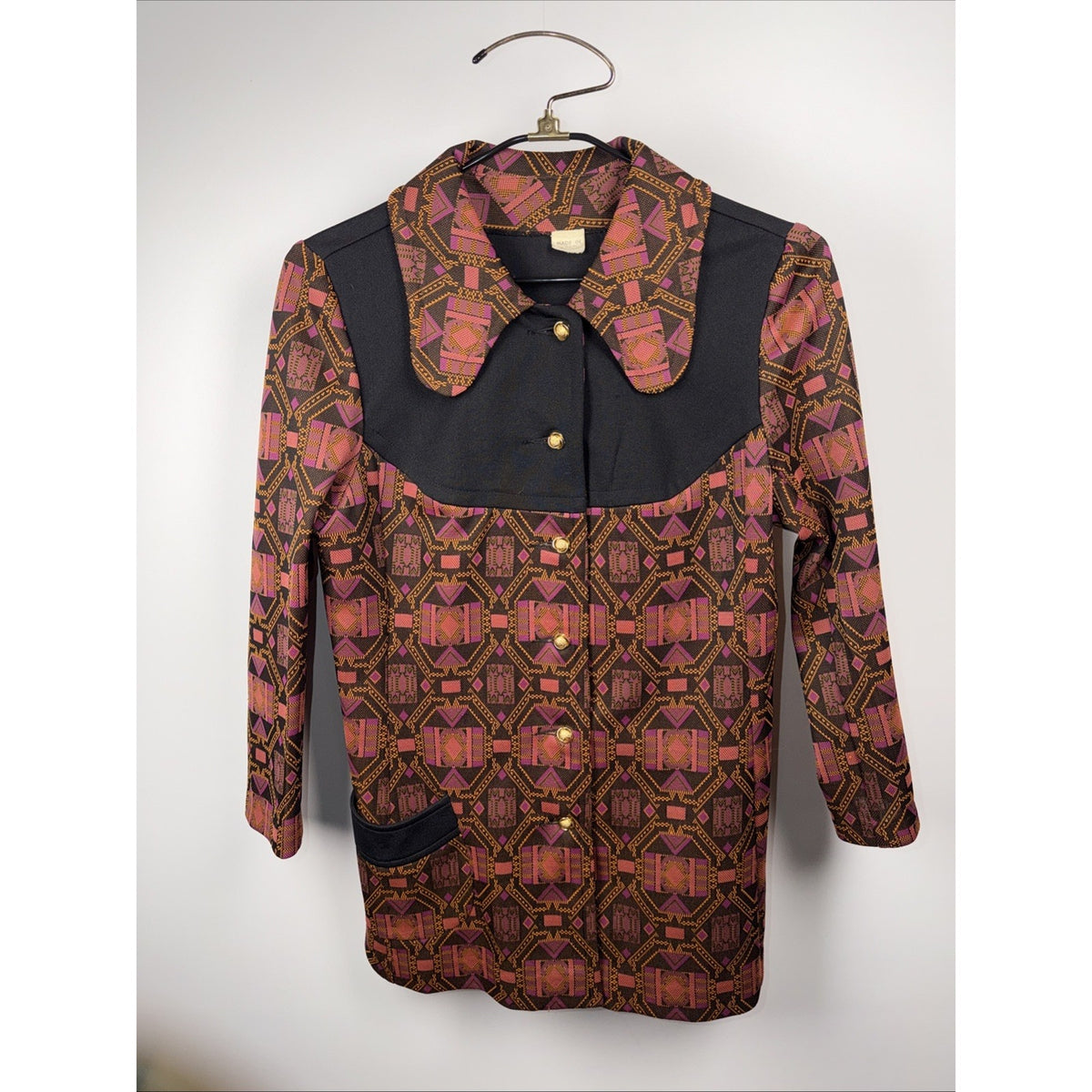 Vtg 70s BUTTERFLY COLLAR POLYESTER PSYCHEDELIC Beagle 38 (M) Pocket Gold Western