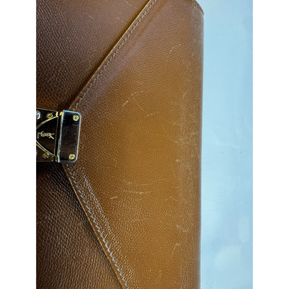 Vintage 1990s Yves Saint Laurent brown leather envelope clutch wrist strap