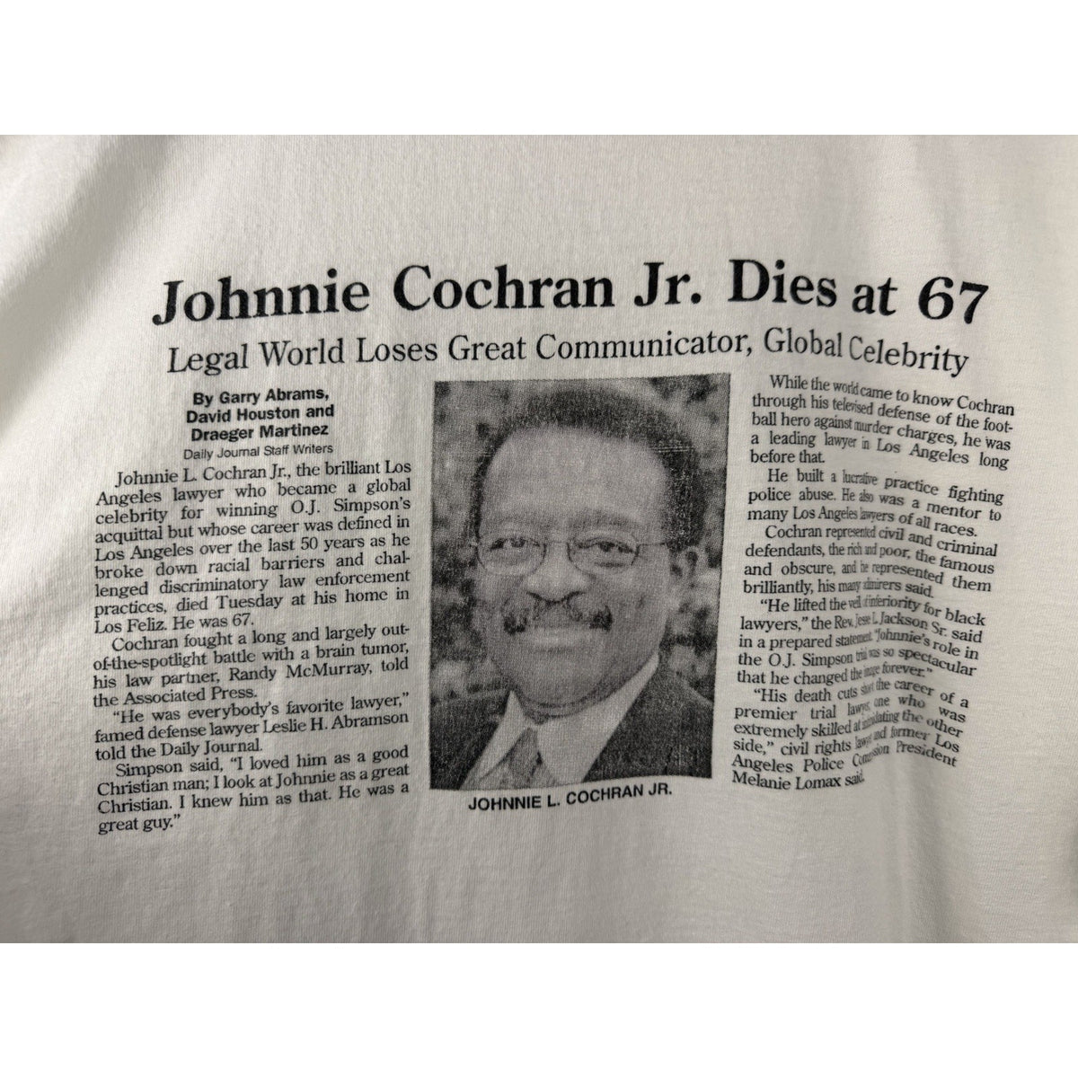 Vintage 2005 Johnnie Cochran Jr. Memorial Tee OJ Simpson Trial Rare XL 24x29
