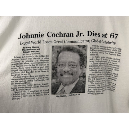 Vintage 2005 Johnnie Cochran Jr. Memorial Tee OJ Simpson Trial Rare XL 24x29