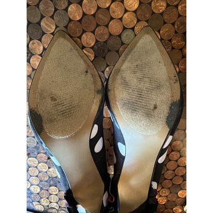 Betsey Johnson Polka Dot Pumps with Purple Ruffle Women's size 6.5 EUC - 4" Heel