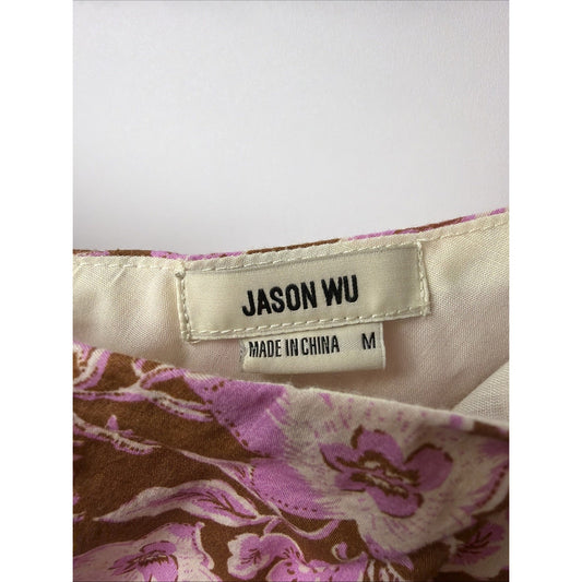 Jason Wu One Shoulder Puff Sleeve Floral Belted Dress Size Medium NWOT