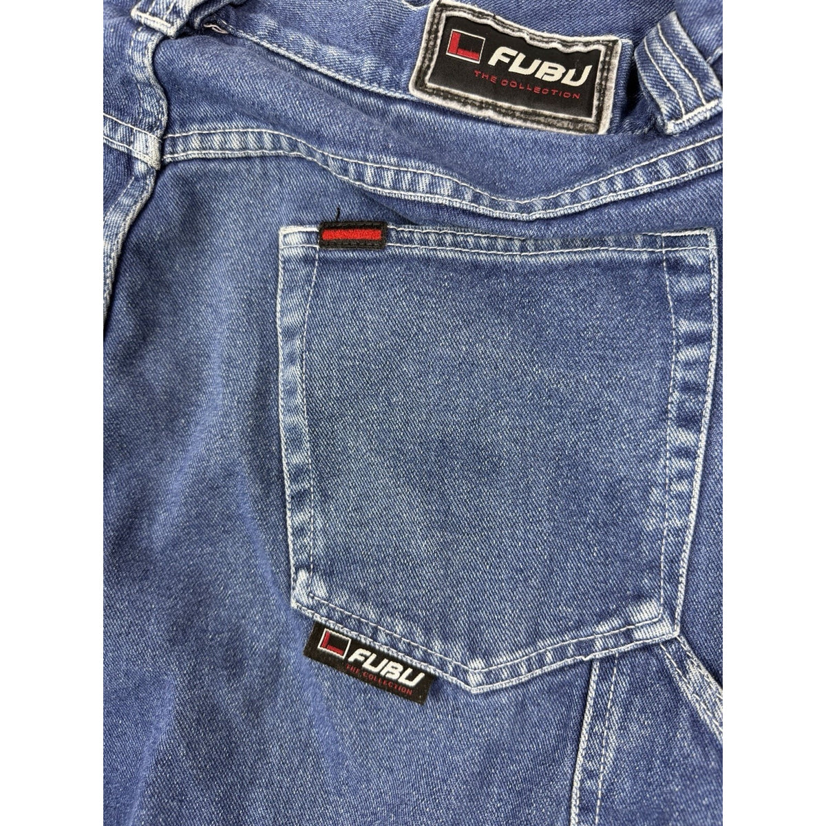 VTG Fubu Shorts Mens 36 Blue Cotton Denim Bermuda Faded Carpenter Workwear Baggy
