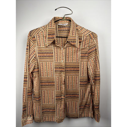 1970s disco dagger Collar novelty shirt abstract orange brown Pattern east Large