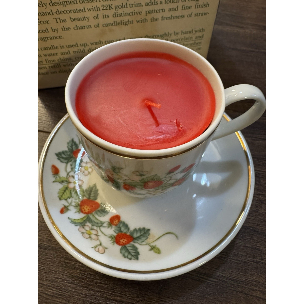 1978 Avon strawberry porcelain tea cup candle, new old stock