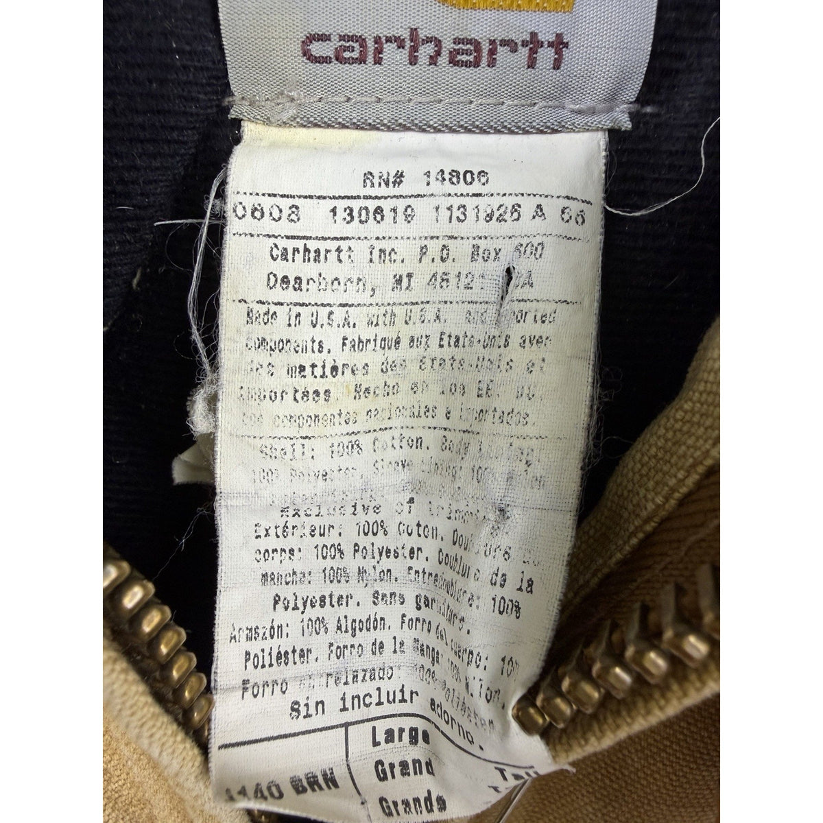 Vintage 2008 Carhartt J140 BRN Tall Jacket Distressed Showroom Piece Large 25x28