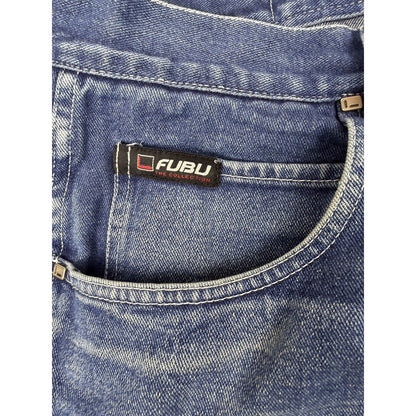 VTG Fubu Shorts Mens 36 Blue Cotton Denim Bermuda Faded Carpenter Workwear Baggy