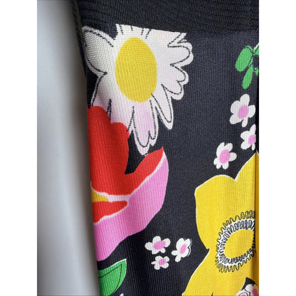 1960s Eve Carver Long Sleeve Black Floral Maxi Dress With Belt - Small