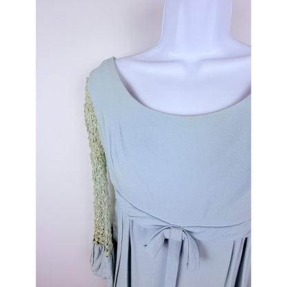 1960s baby blue mini dress empire waist xs knit sleeves