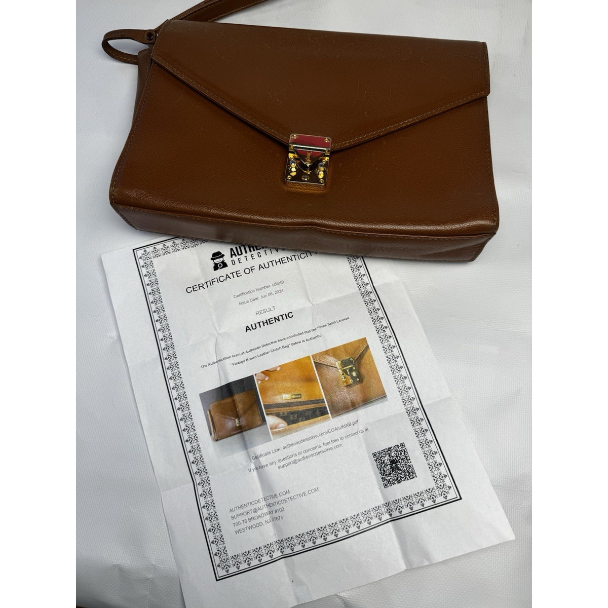 Vintage 1990s Yves Saint Laurent brown leather envelope clutch wrist strap