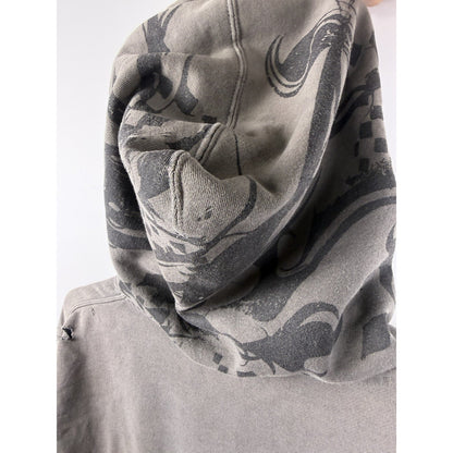 Vintage Y2K Fox Racing tribal all-over print zip hoodie, thrashed, XL