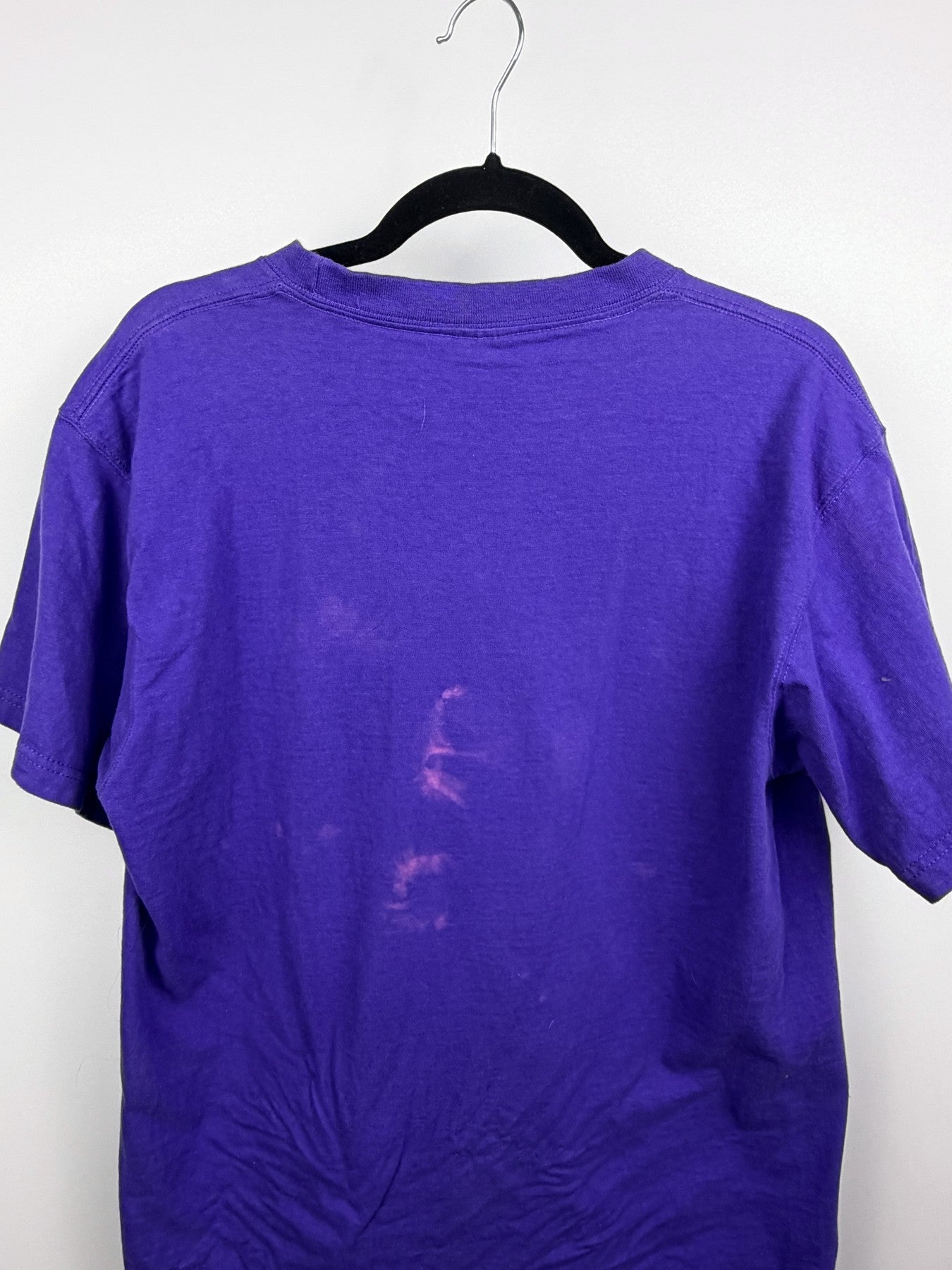 Purple bleached Time to Waste tee — detail