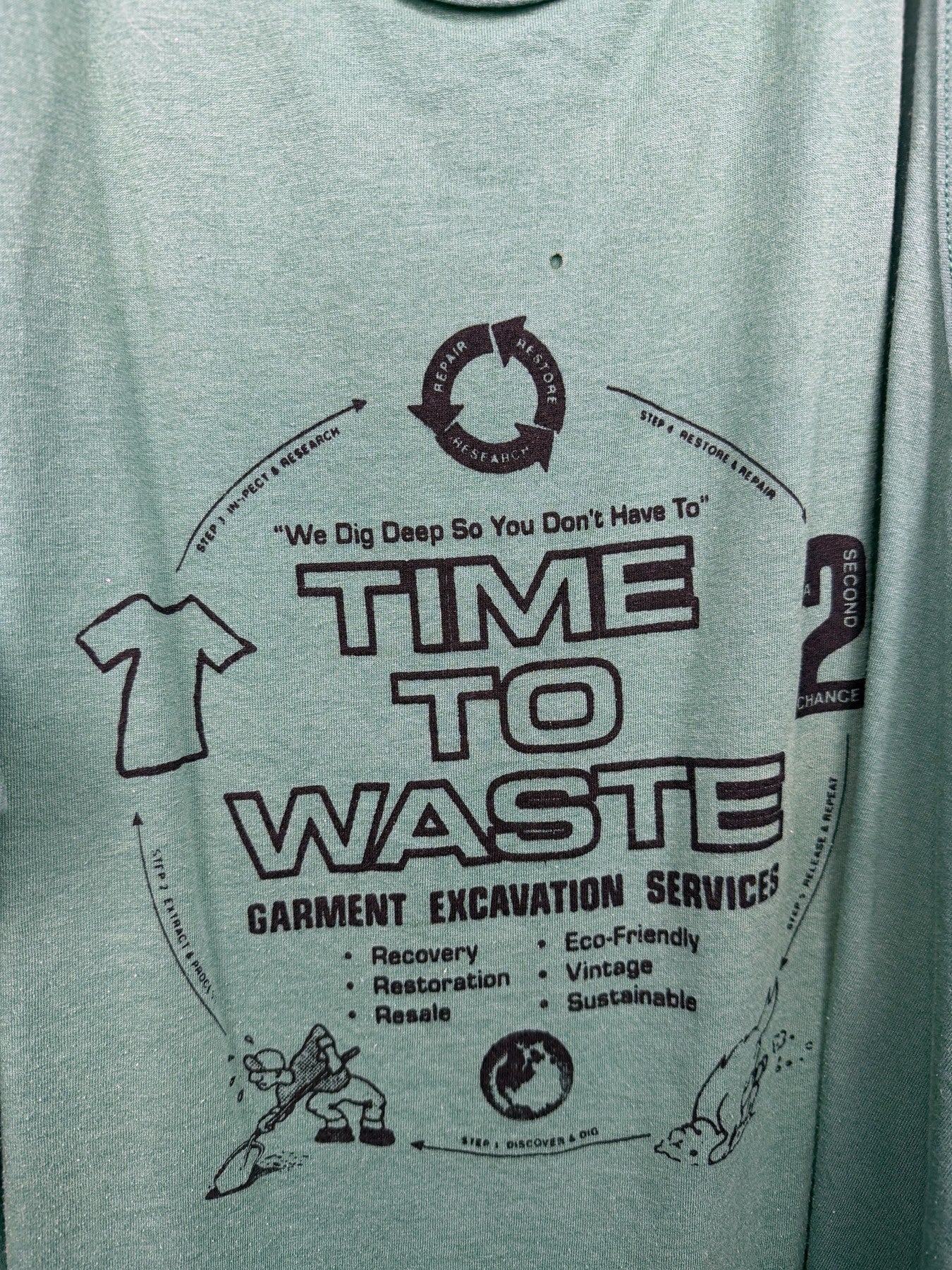 Green Time to Waste tank top — detail