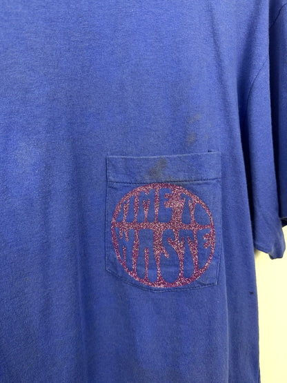 Blue thrashed Time to Waste pocket tee — detail