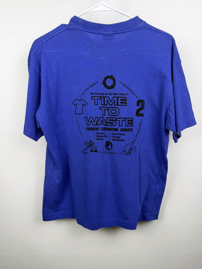 Blue thrashed Time to Waste pocket tee — detail