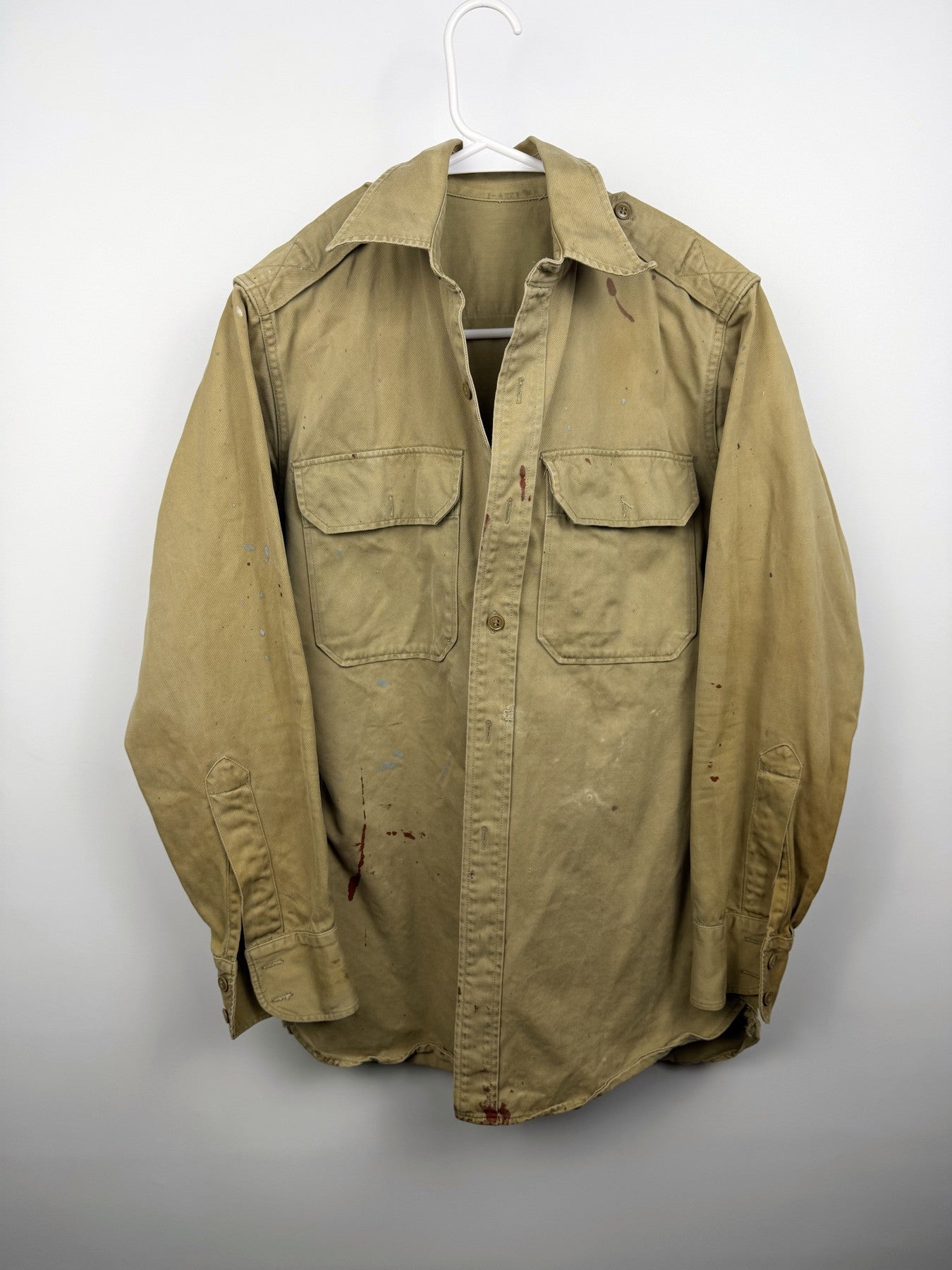 1949 thrashed khaki military work shirt, Time to Waste