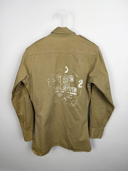 1949 khaki military work shirt — detail