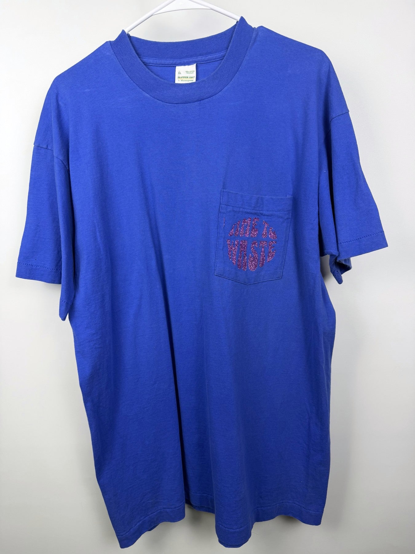 Bright blue Time to Waste pocket tee