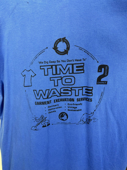 Bright blue Time to Waste pocket tee — detail