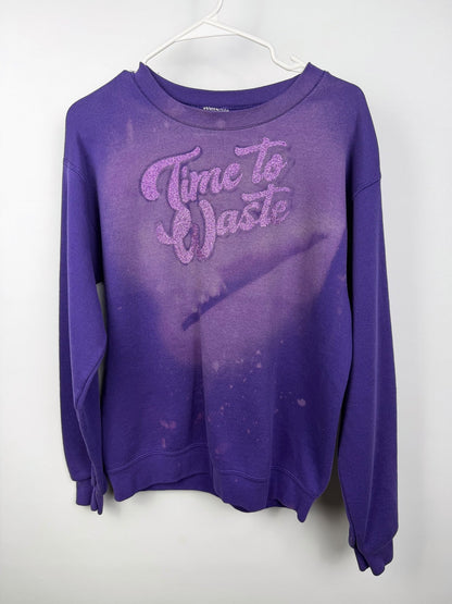 Purple bleached and glittered Time to Waste sweatshirt