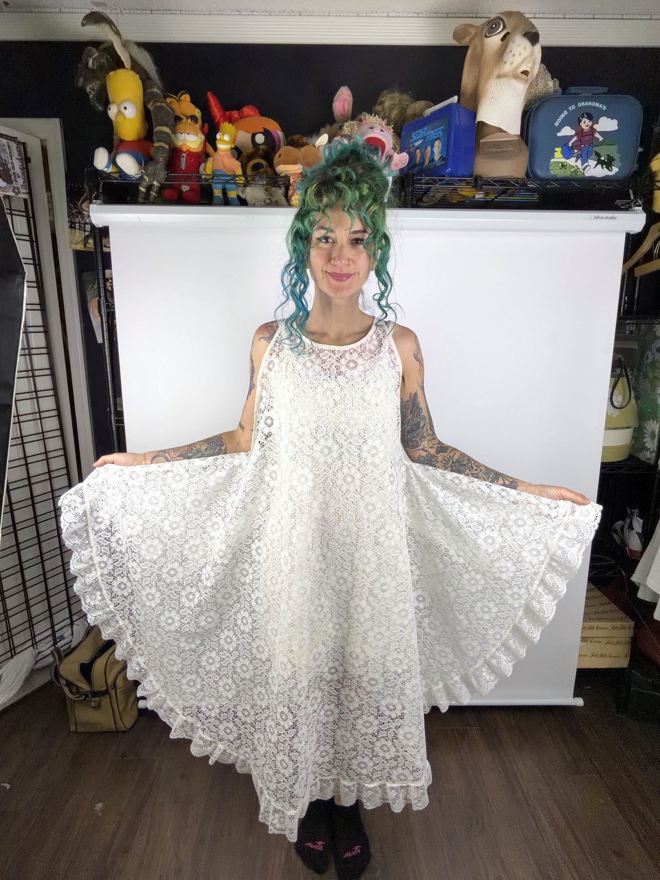 Handmade lace pinafore dress by Time to Waste Vintage