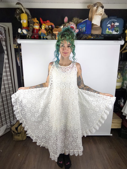 Handmade lace pinafore dress by Time to Waste Vintage