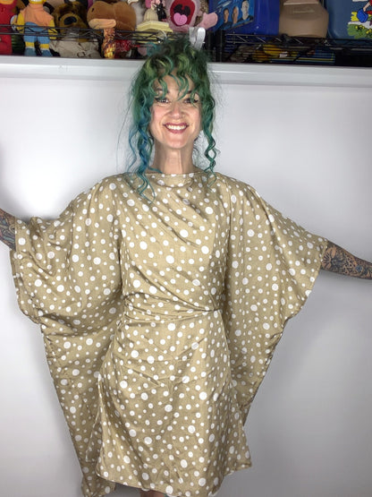 Handmade brown and white polka dot kaftan dress by Time to Waste