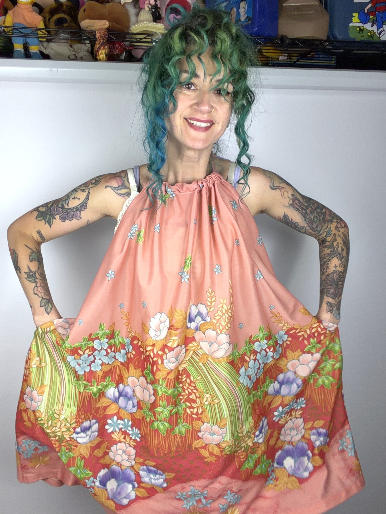 Handmade backless Hawaiian print dress — view 2