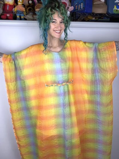 Handmade rainbow waterfall maxi kaftan by Time to Waste