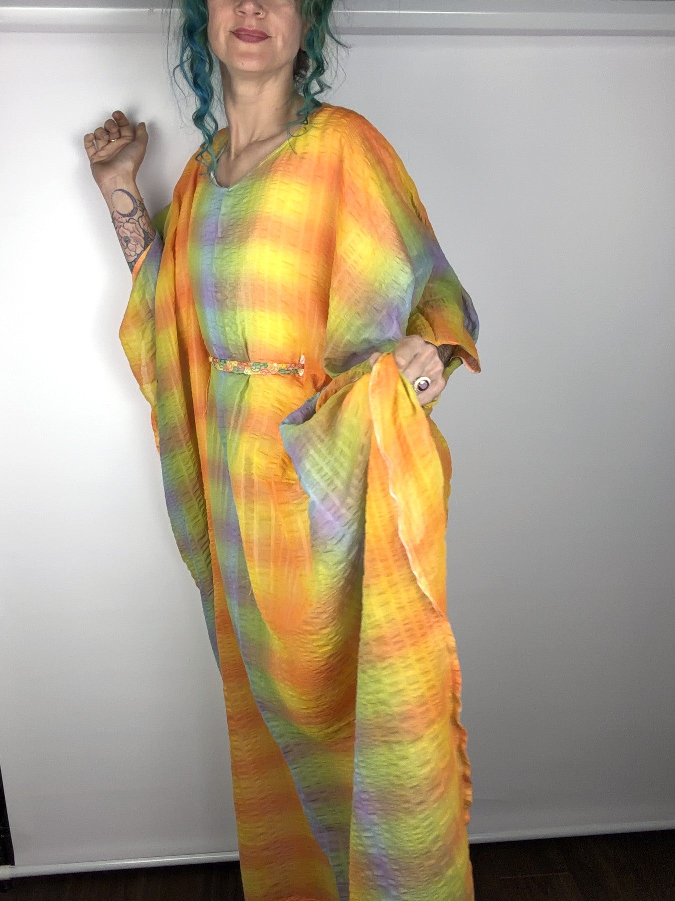 Handmade rainbow waterfall maxi kaftan — view 2