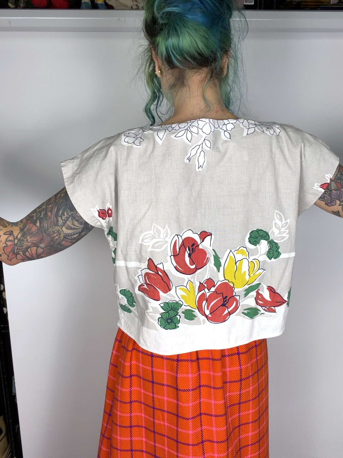 Upcycled vintage tablecloth top by Time to Waste — view 2