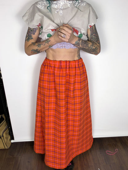 Handmade orange plaid maxi skirt by Time to Waste