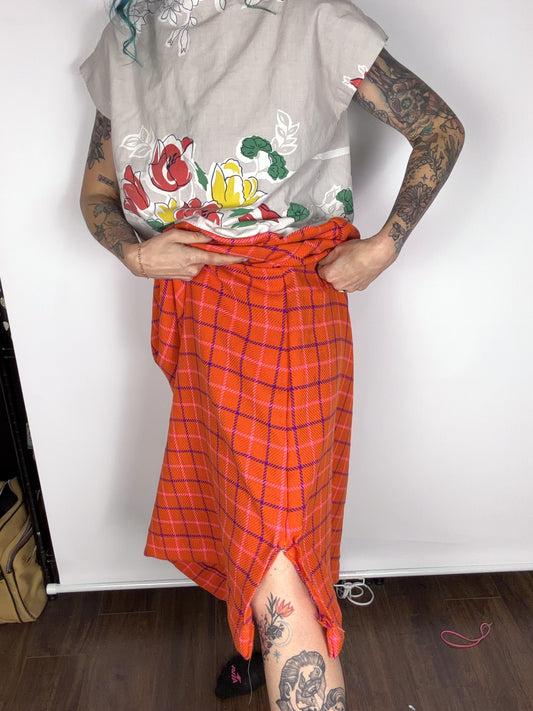 Handmade orange plaid maxi skirt by Time to Waste — view 2