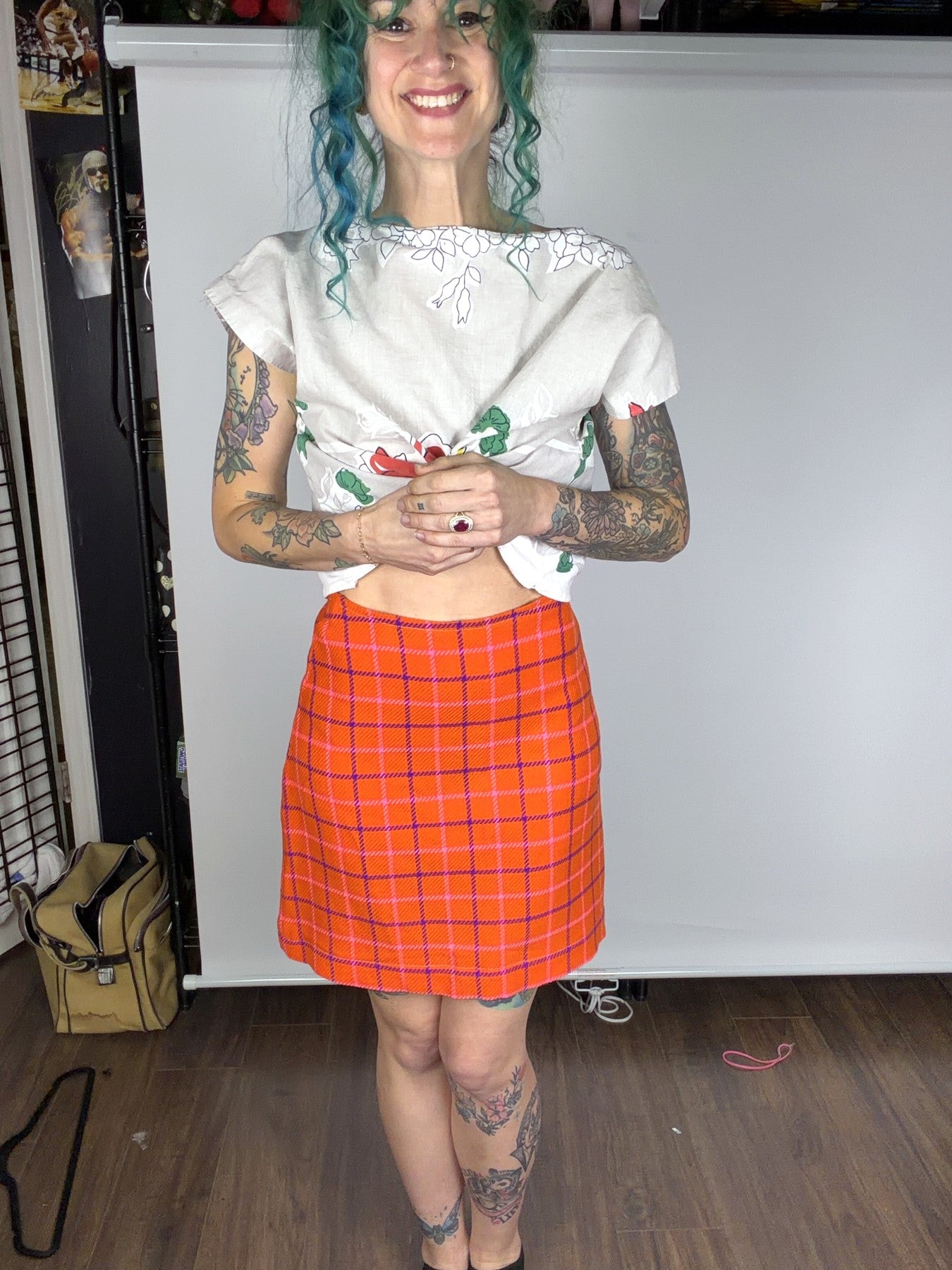 Handmade orange plaid mini skirt by Time to Waste
