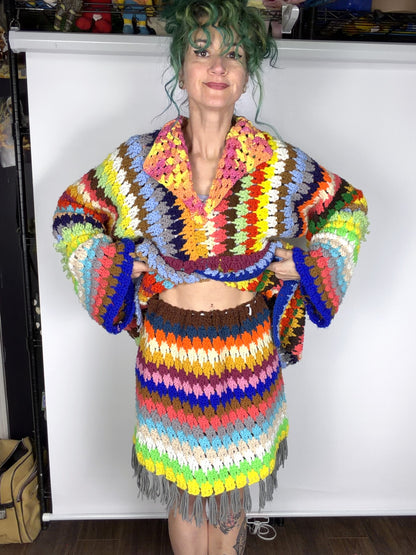 Upcycled rainbow blanket skirt and tunic set — view 2