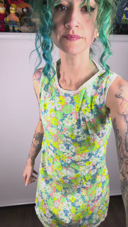 Neon Flower Plower Mini Dress (S)